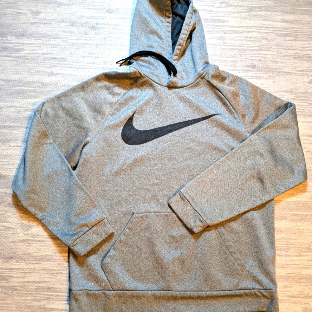 NIKE DRI-FIT Hoodie Sweatshirt Gray w/Black Swoosh,‎ Atleisure, Athletic, Sz L